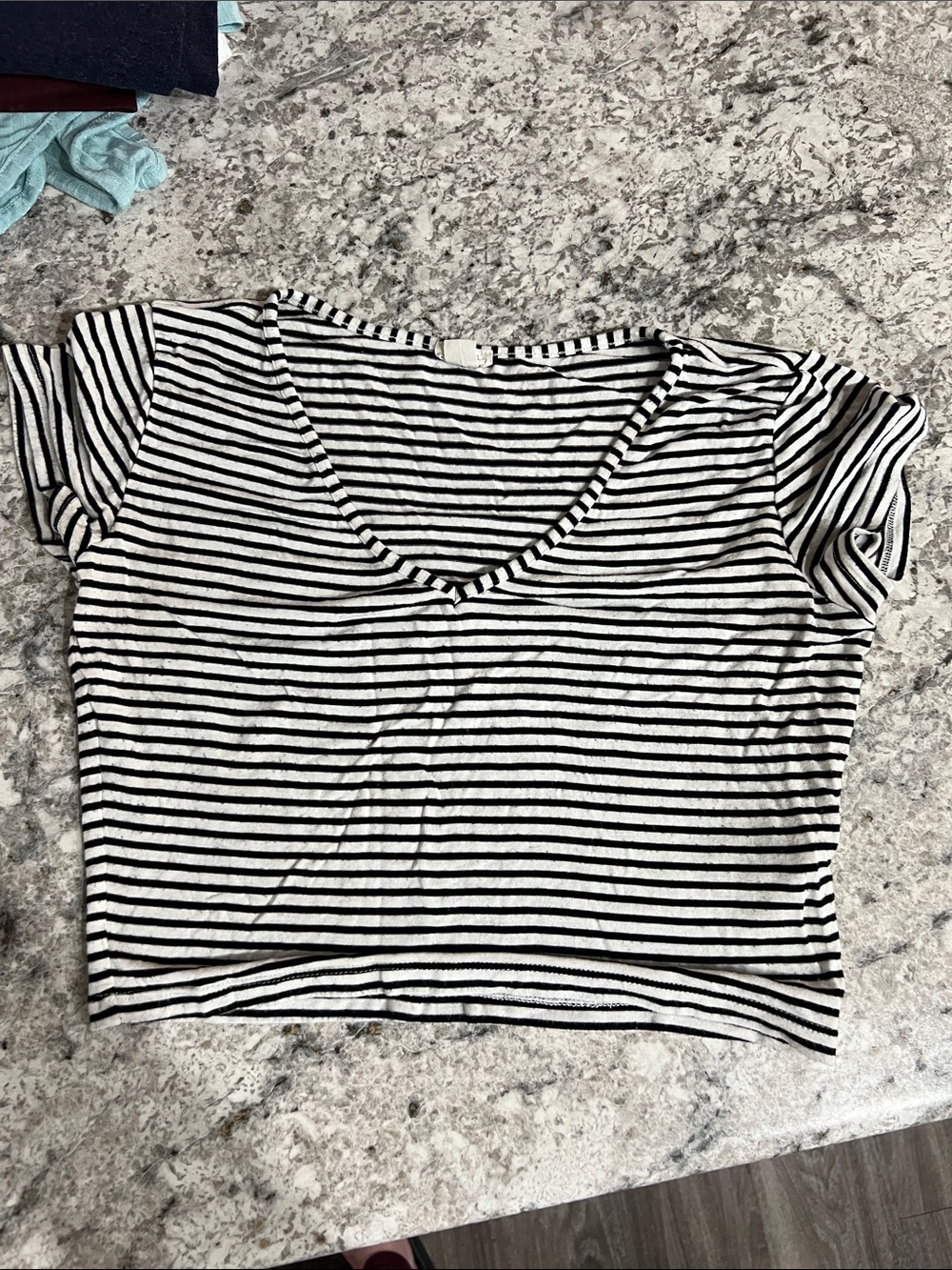 Garage Black & White Striped V-Neck Crop Top
